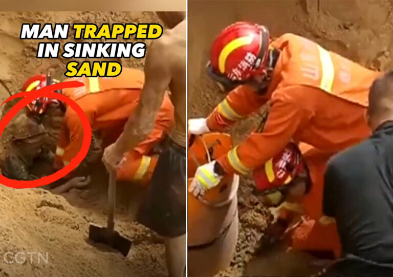 Man trapped in sinking sand but what rescuers did next will give you hope!